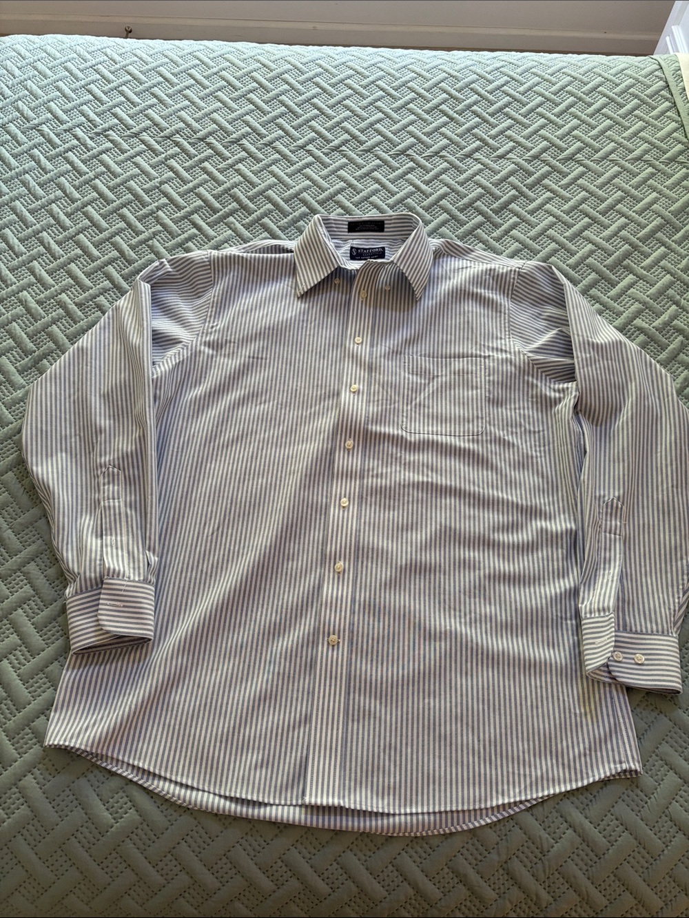 Stafford Essentials The Oxford White and Light Blue Striped Dress Shirt